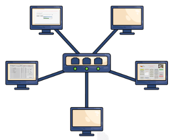 Ilustração de computadores em rede