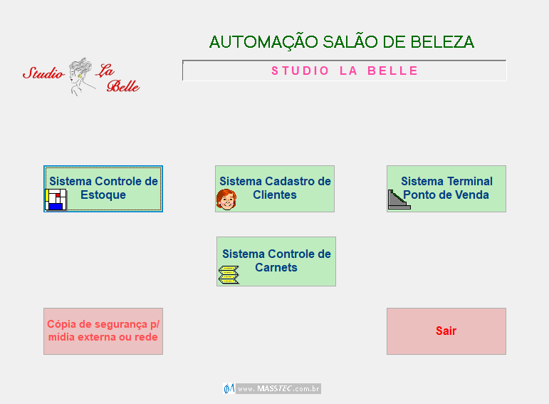 Menú principal do sistema para salão de beleza