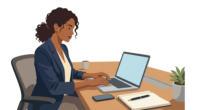 Desenho de uma mulher digitando em notebook