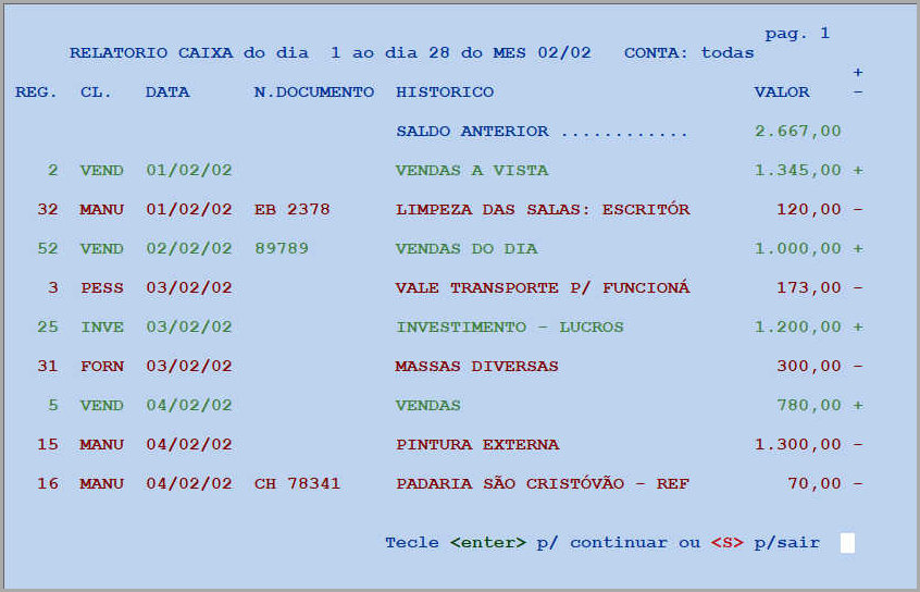 Tela de movimento financeiro