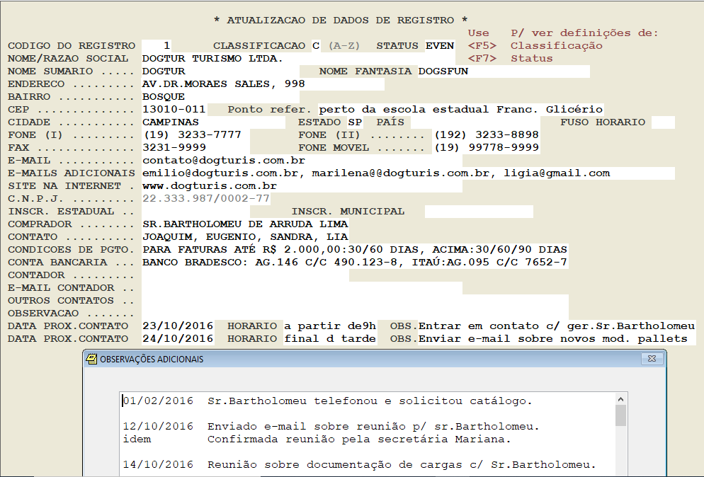 Tela do programa para cadastrar agentes de carga