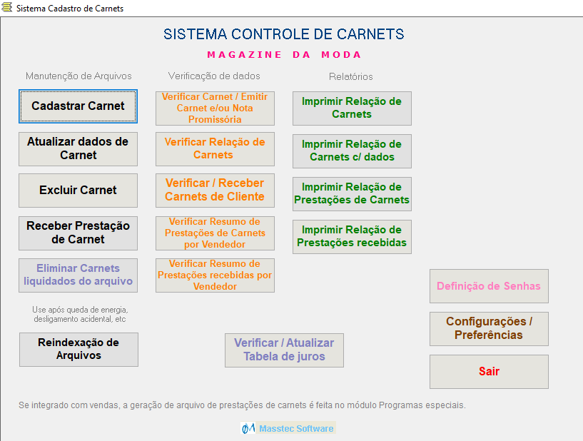 Tela do menu principal