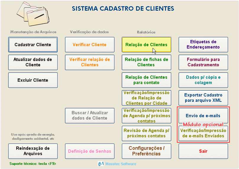 Tela do cadastro de clientes do sistema