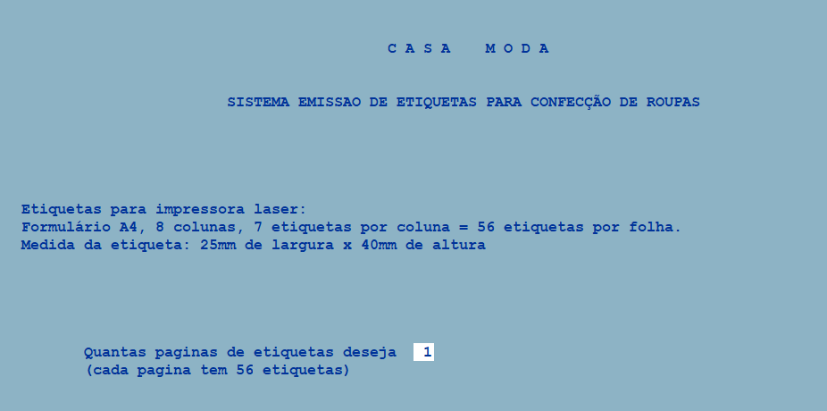 Tela do menu do sistema