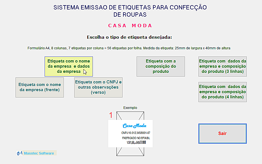 Tela do menu do sistema