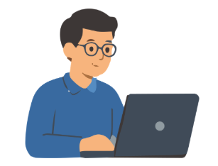 Desenho de um homem digitando em notebook