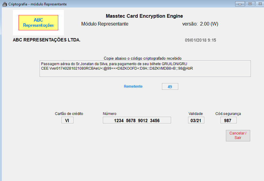 Tela com dados descriptografados do cartao de credito