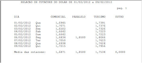 Foto de relatório de cotações dp dólar