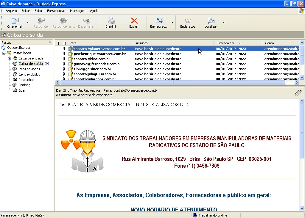 Tela mostrando a caixa de saida de um programa de email