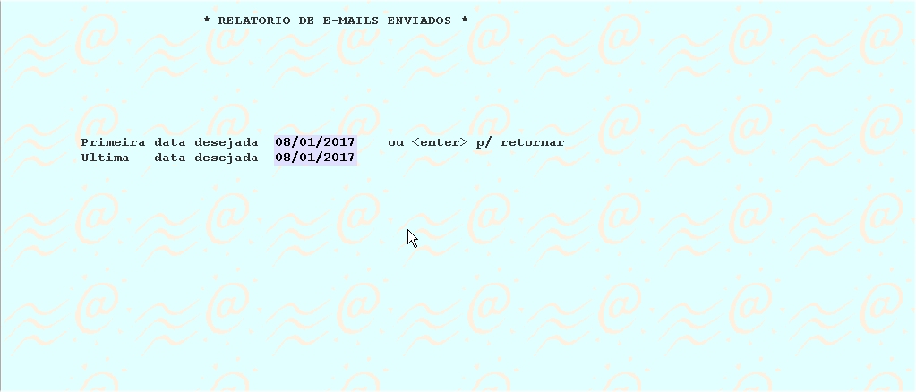 Tela para seleção do período desejado para os emails enviados