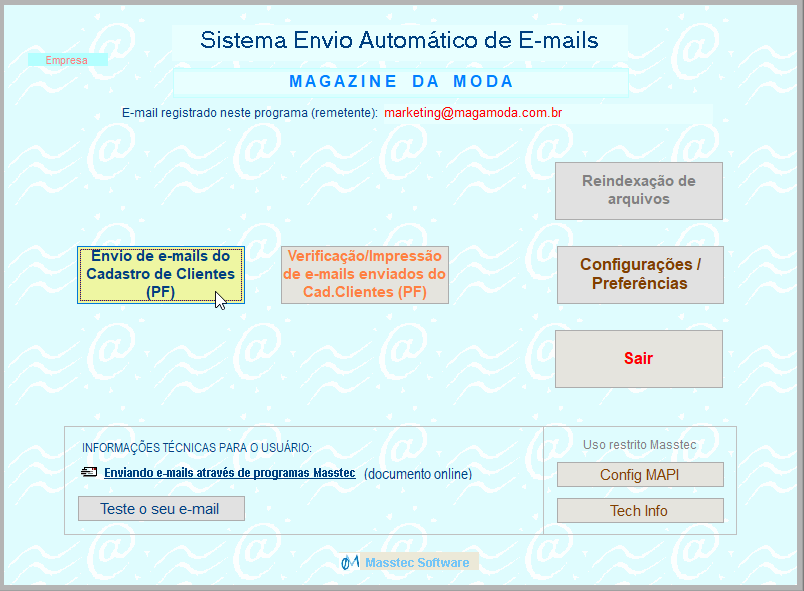 Foto da tela do menú principal do sistema