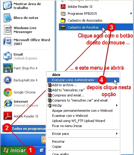 Tela mostrando como executar como Administrador o programa instalado