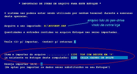 Tela mostrando a importação de itens de Estoque de um outro dispositivo