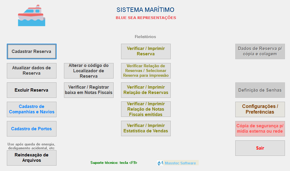Tela do menu principal do sistema