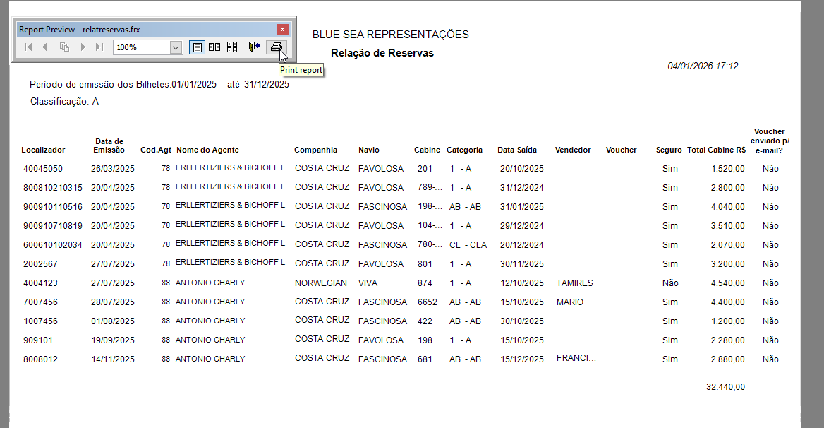 Relação de reservas para impressão