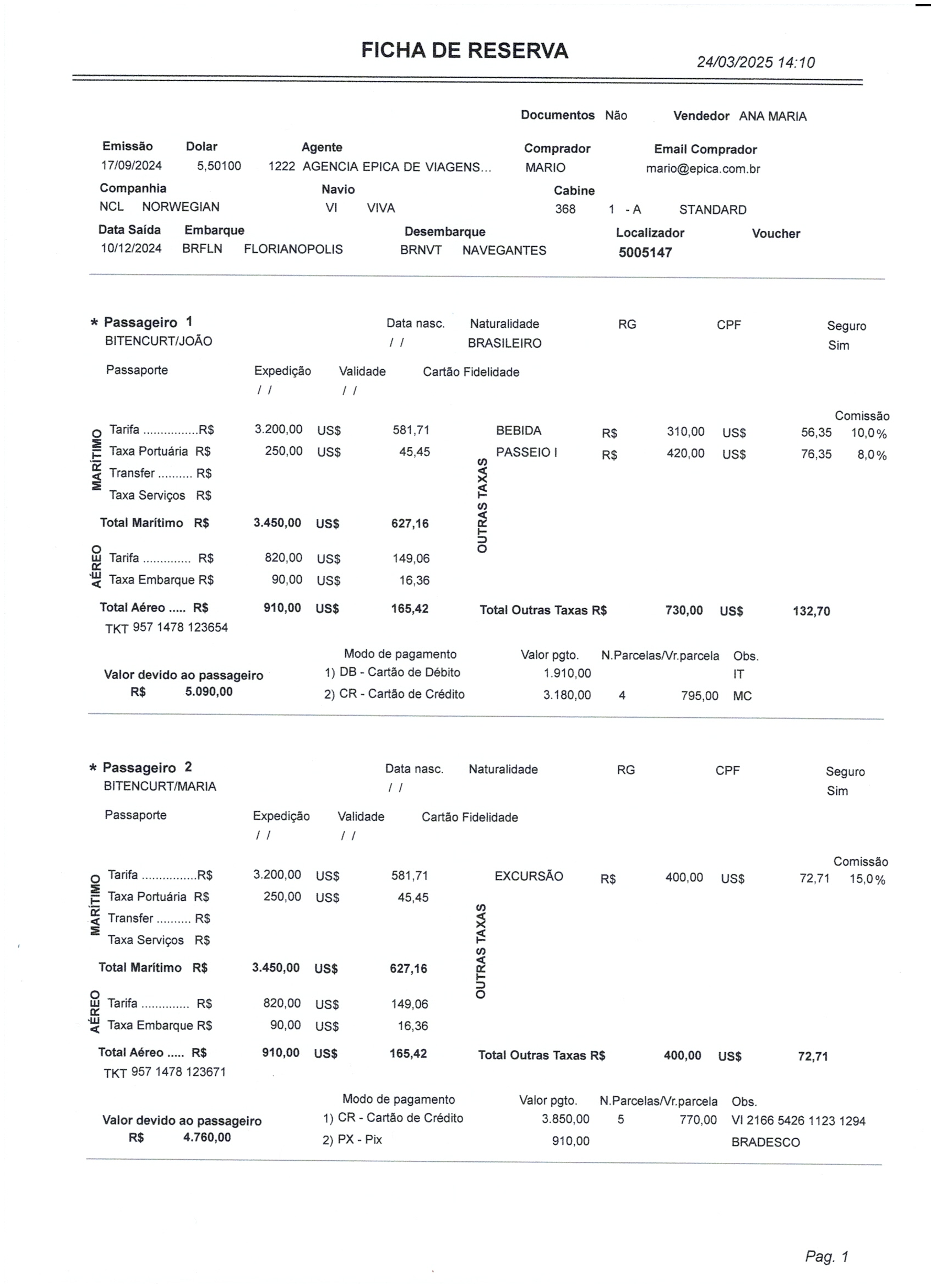 Tela com um exemplo de ficha de reserva impressa