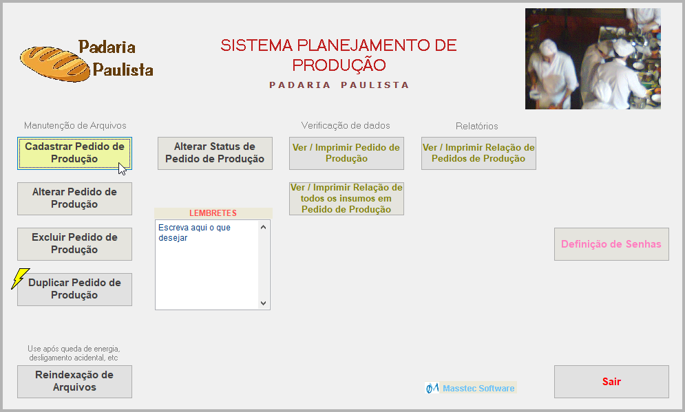 Tela principal do sistema de Receitas