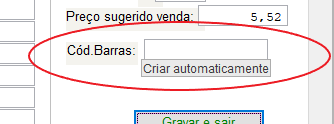 Campo para introdução manual do codigo de barras