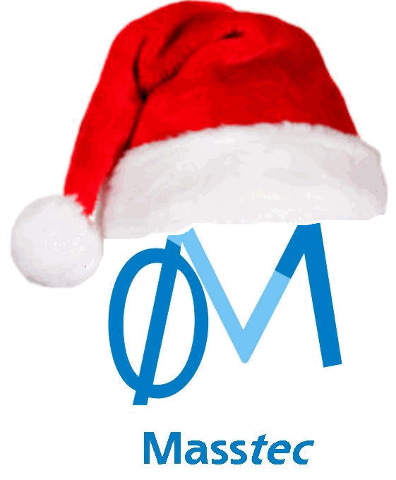Logotipo Masstec sob chapéu de Papai Noel