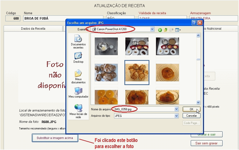 Selecione facilmente uma foto para a sua Receita