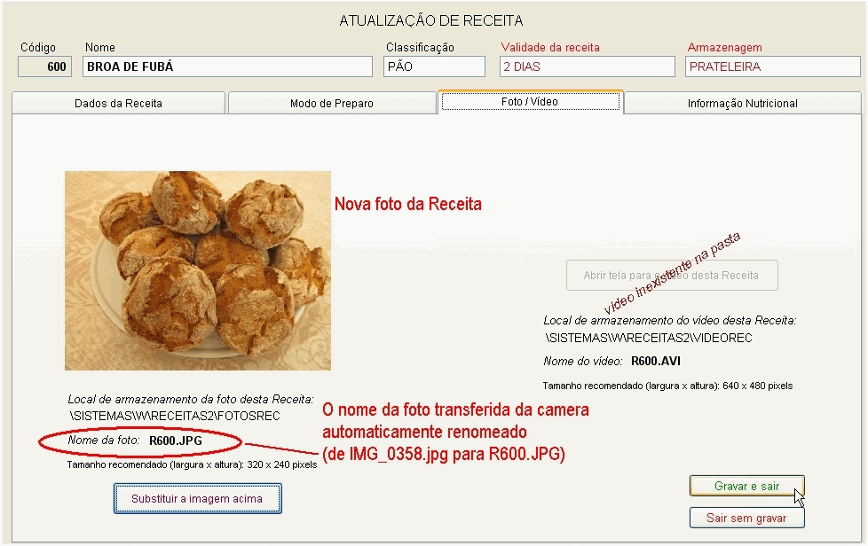 Tela com receita de broa de fuba