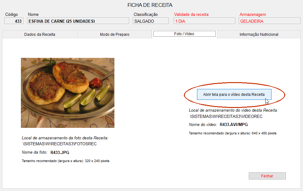 Tela da guia Foto e Vídeo da receita de esfiha de carne