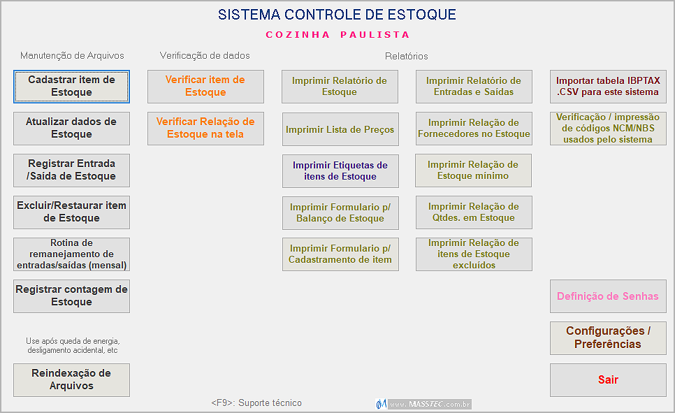 Programa de Estoque integrado ao sistema de Receitas