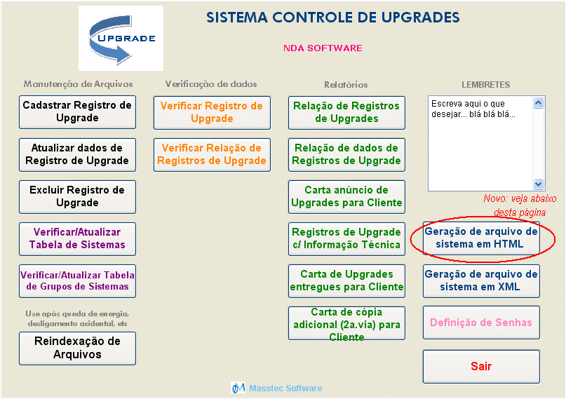 Tela do menú principal do programa